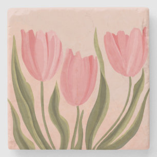 Painterly Pretty Pink Tulips  Stone Coaster