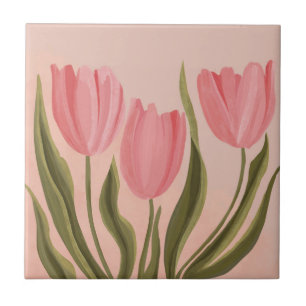 Painterly Pretty Pink Tulips Tile