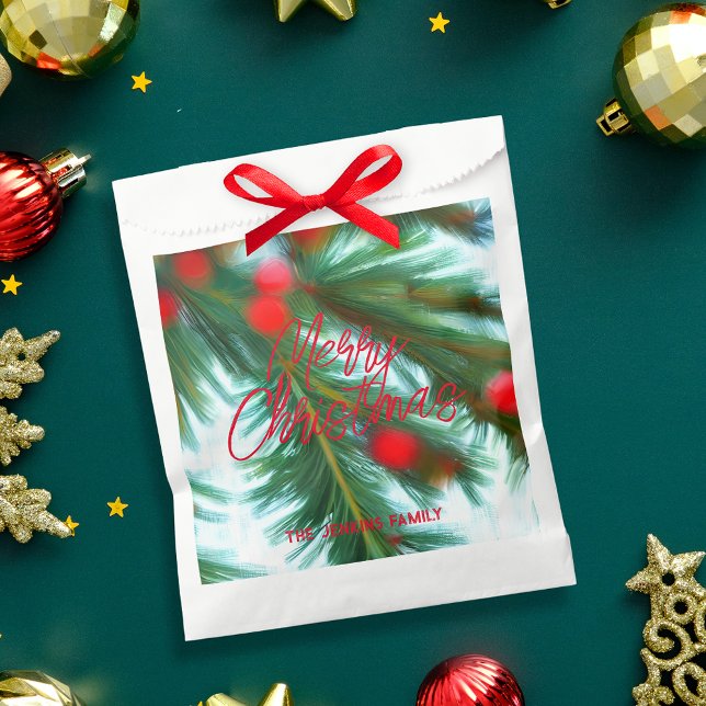 Painterly Red Berry & Pine Bough Christmas Favour Bag (Creator Uploaded)