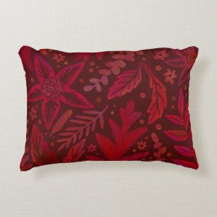Painterly Red Botanical Leaf Pattern Accent Pillow