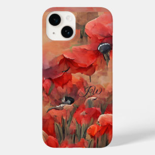 Painterly red poppies and custom text Case-Mate iPhone 14 case