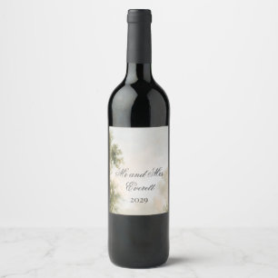 Painterly Romantic Garden Wedding Wine Label