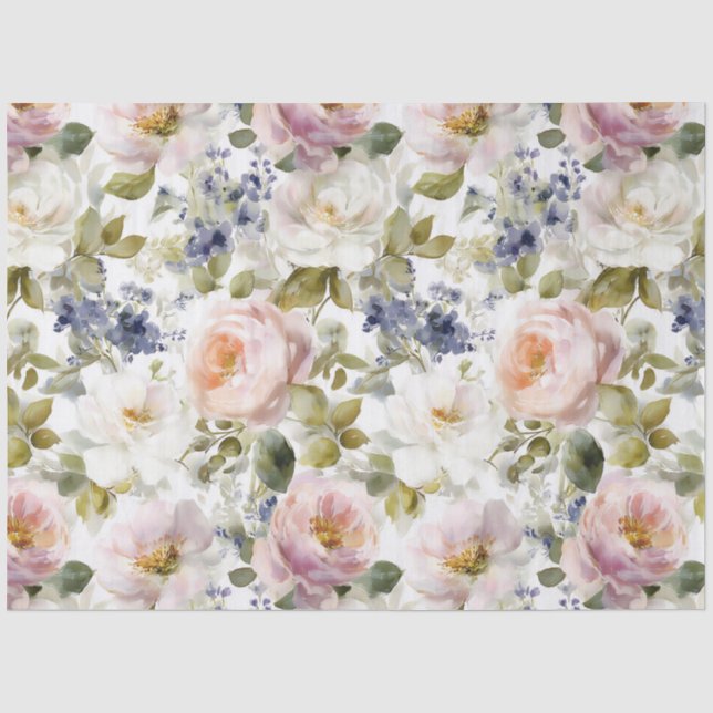 Painterly Roses and flowers Tissue Paper (Front)