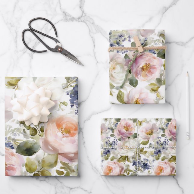 Painterly Roses and flowers Wrapping Paper Sheet (Front)