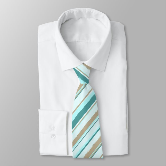 Painterly Striped Mint Two-Sided Wedding Tie (Tied)