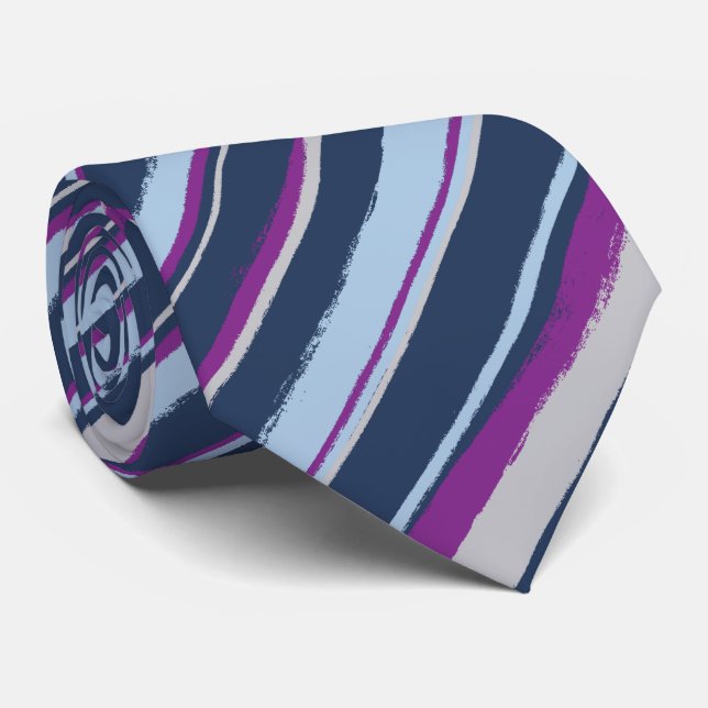 Painterly Striped Navy, Blue & Violet Two-Sided Tie (Rolled)