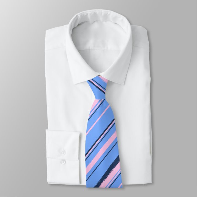 Painterly Striped Peri Two-Sided Wedding Tie (Tied)