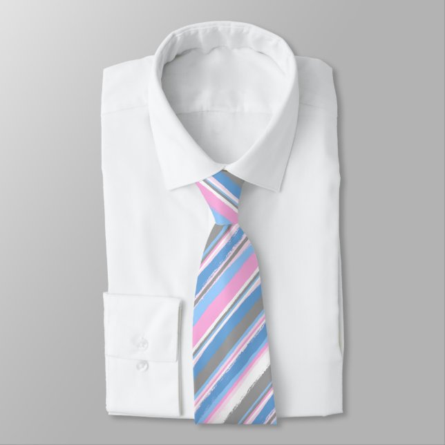 Painterly Striped Pink & Blue Two-Sided Wedding Tie (Tied)