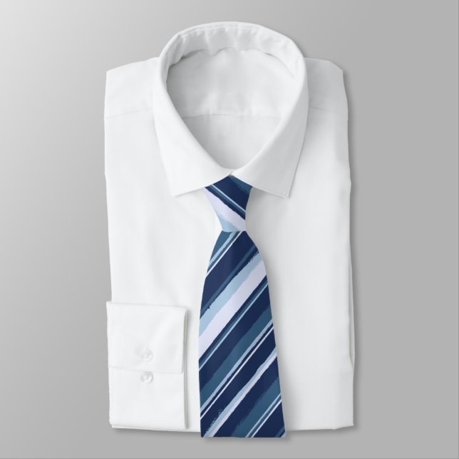 Painterly Striped Tonal Blues Two-Sided Tie (Tied)