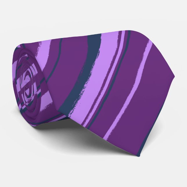 Painterly Striped Violet & Navy Two-Sided Tie (Rolled)
