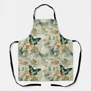 Painterly Teal Butterfly Floral Sage Terracotta Apron