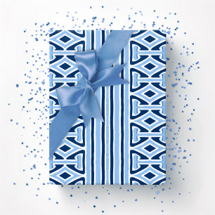 Painterly Trellis Stripe in Blue Indigo Wrapping Paper