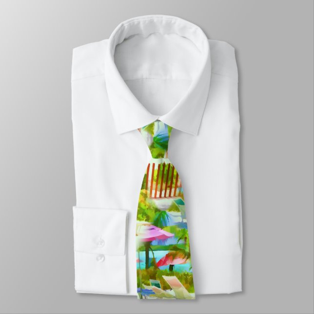 Painterly Tropical Bahama Islands Beach Scene Tie (Tied)