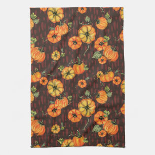 Painterly Watercolor Fall Pumpkins Orange/Black Kitchen Towel