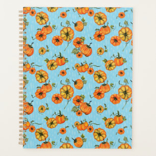 Painterly Watercolor Fall Pumpkins Orange/Blue Planner
