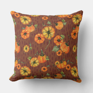 Painterly Watercolor Fall Pumpkins Orange/Rust Throw Pillow