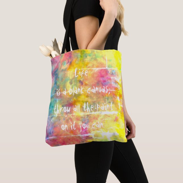 [Painter's Cloth]  Distressed Rainbow Tie-Dye Tote Bag (Close Up)