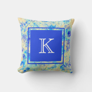 Painter's Cloth with Flower Blossoms & Initial Throw Pillow