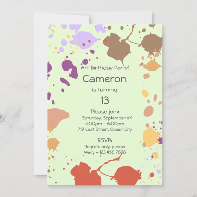 Painting 13th Birthday Party Invitation (Front)