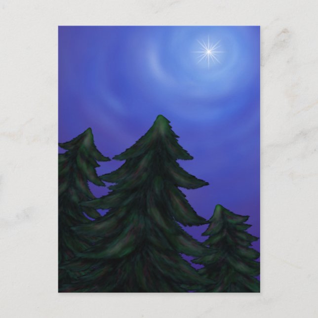 painting art christmas star shining fir forest holiday postcard (Front)