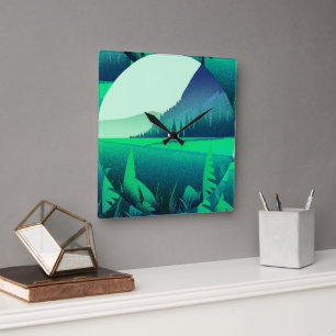 Painting art Forest Green Nature Clock