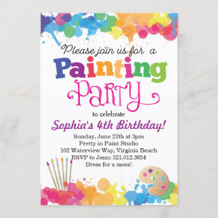 Painting Art Party Colourful Splatters Invitation