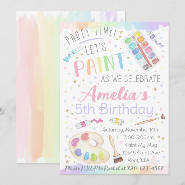 Painting Birthday Invitation, Paint Party Invitation (Front/Back)