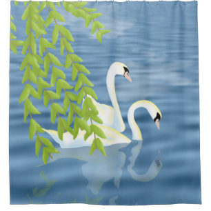 Painting Blue and Green pair of Swans on the lake