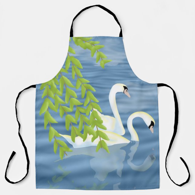 Painting Blue and Green pair of Swans on the lake Apron (Front)