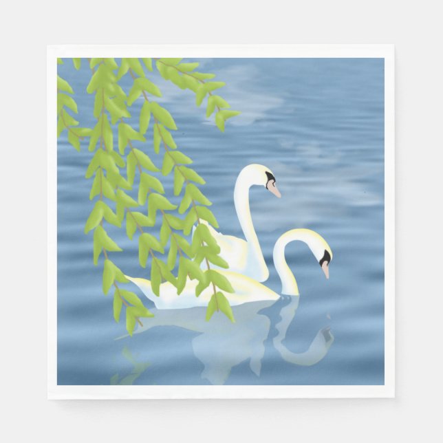 Painting Blue and Green pair of Swans on the lake Napkin (Front)