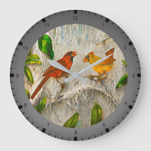 Painting Cardinal birds Large Clock