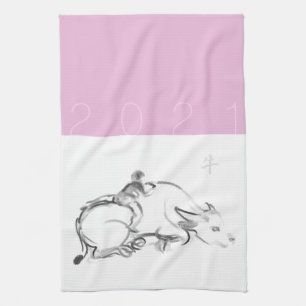 Painting child Water Buffalo Chinese Ox New Year K Kitchen Towel