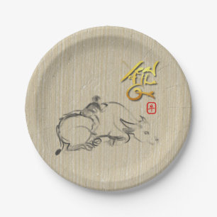 Painting child Water Buffalo Chinese Ox New Year P Paper Plate