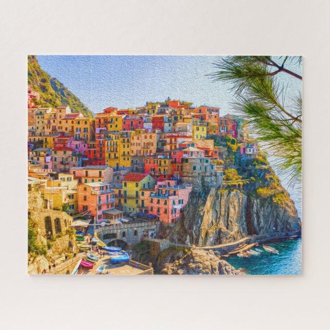 Painting Cinque Terre Liguria Italy Cliff Sea Jigsaw Puzzle (Horizontal)