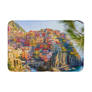 Painting Cinque Terre Liguria Italy Sea Cliff Bath Mat