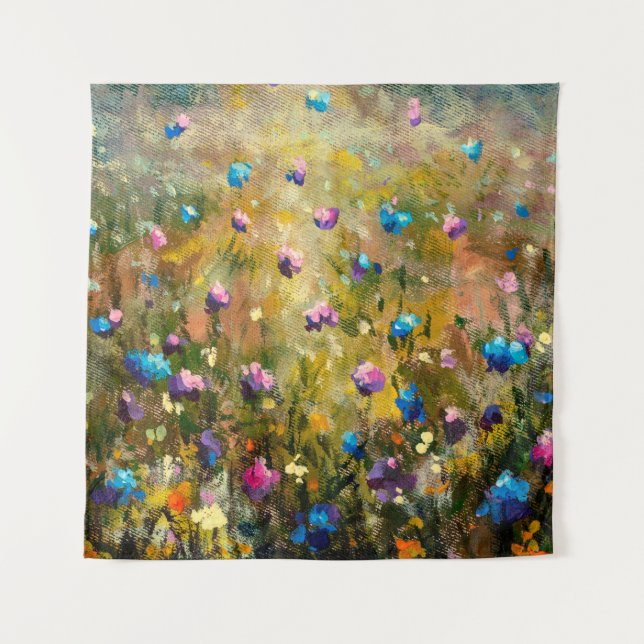  painting closeup Beautiful meadow of blue pink fl Tapestry (Front)