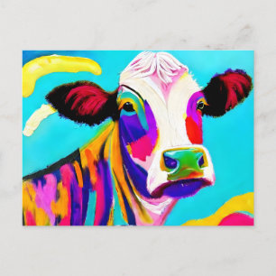 Painting colourful cow postcard