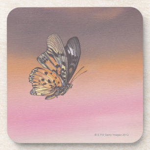Painting depicting butterfly in flight coaster
