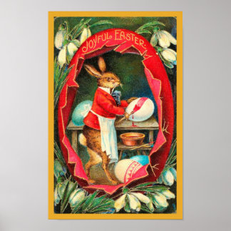 Painting Easter Eggs Red Vintage Easter Poster