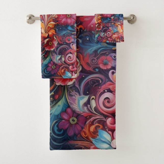 Painting Fantasy Flowers expressing nature Bath Towel Set (Insitu)
