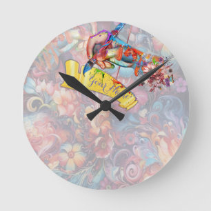 Painting Fantasy Flowers expressing nature Round Clock