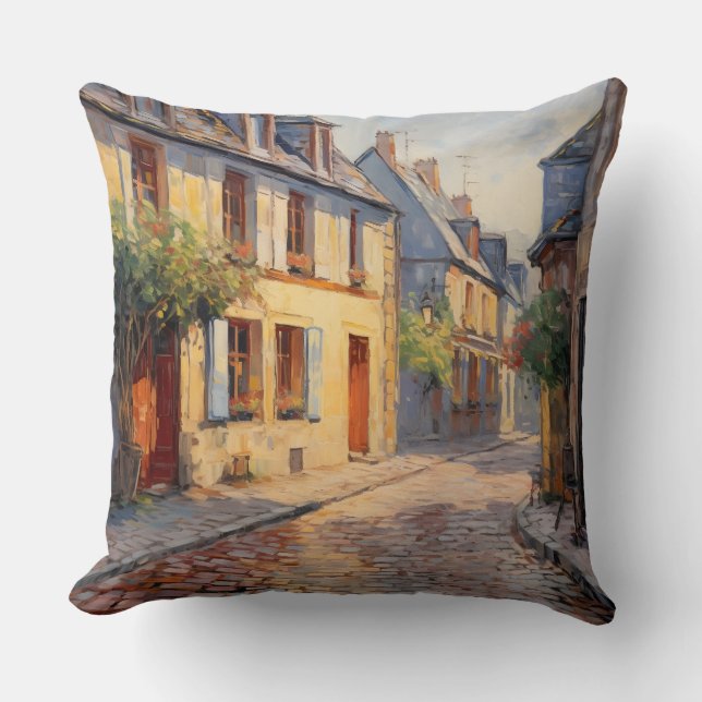 Painting French Medieval Street and Village  Throw Pillow (Front)