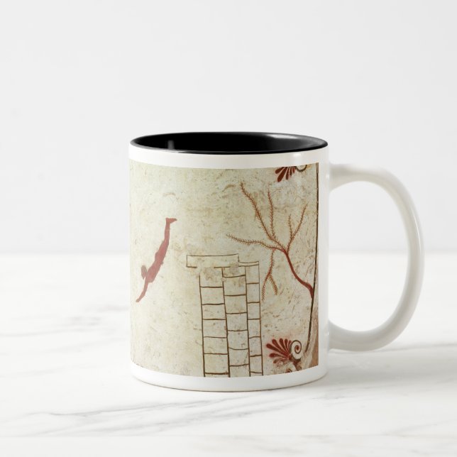 Painting from the Tomb of the Diver from the south Two-Tone Coffee Mug (Right)