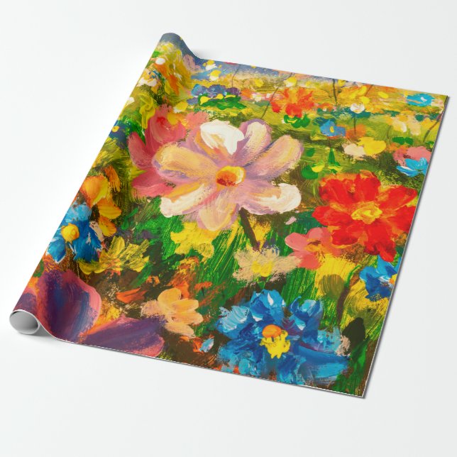 Painting Glade of large colorful wildflowers flowe Wrapping Paper (Unrolled)