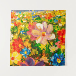 Painting Glade of large colourful wildflowers flow Tapestry