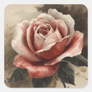 Painting Images featuring stylized blooming roses Square Sticker