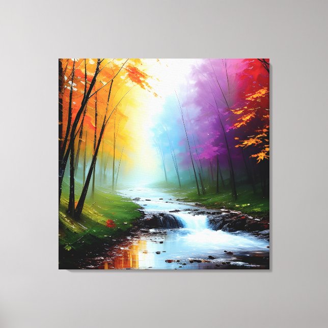 Painting in the forest with a river. canvas print (Front)