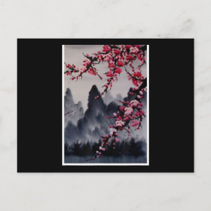 Painting   Japanese Art Cherry Blossom Mountain Postcard