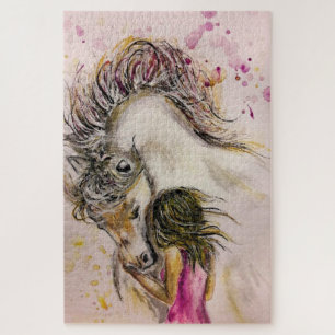 Painting Jigsaw Puzzle Girl and Horse - Friends
