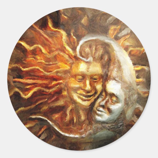 Painting : Lunar Loves Solar Classic Round Sticker (Front)